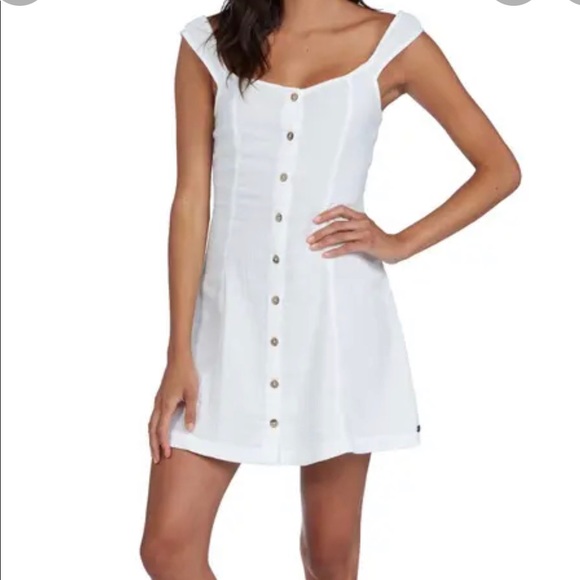 Roxy Dresses & Skirts - Roxy White “Think Again” Button Down Mini Dress